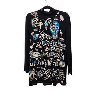 Tokuko 1er vol Black Embroidered Graphic Print Tunic Mini Dress Women's 9 (US M)